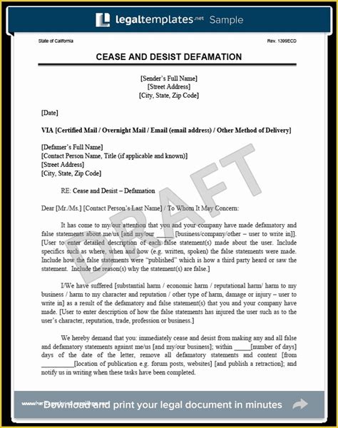 free cease and desist letter template for slander of cease and desist