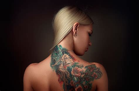 blonde women model tattoo wallpaper and background