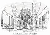 Sketch Lobby Hall Vector Streaks Shutterstock Interior sketch template
