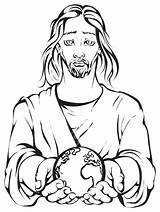 Earth Jesus Holding Hands Clipart Colouring Planet Coloring Drawing Vector Portrait Light Illustration Stock Pages Hand Color Printable Theme Template sketch template