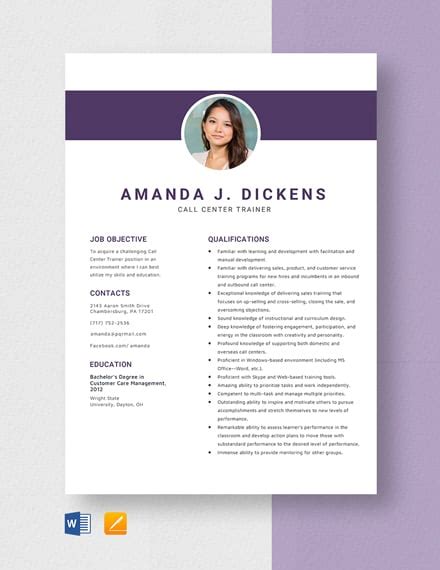 experience call center resume template indesign word apple pages