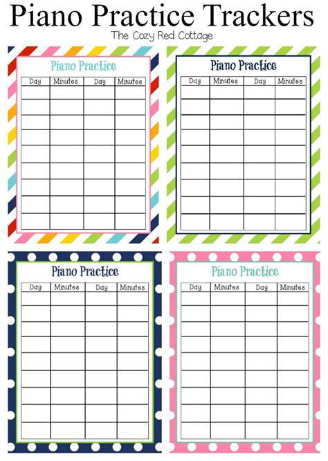 cozy red cottage   piano practice tracker sheets