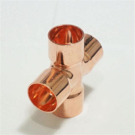 22mm Id Copper End Feed Equal Cross 4 Way Pipe Fitting For Gas Water