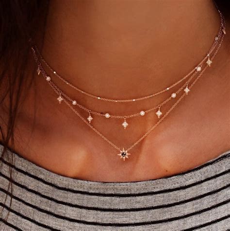 Bejeweled Stars Pendant Layered Necklace Jassie Line