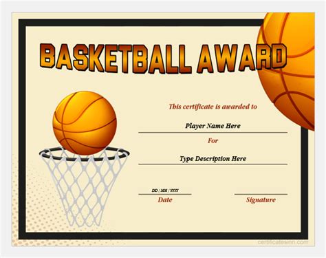 basketball award certificate templates  word professional