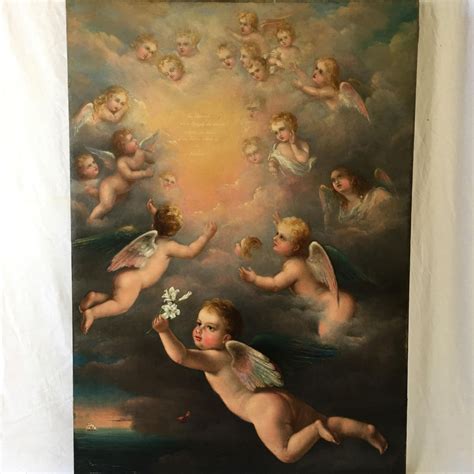 After Murillo Cherubs Ascending To Heaven 19th C Oil Painting