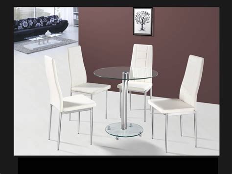 Round Clear Glass Dining Table And 4 White Chairs Homegeneis