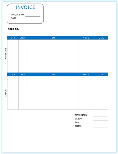 blank invoice template excel  word