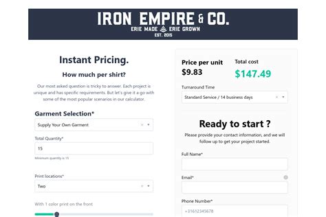 instant price quote calculator   website convertcalculator