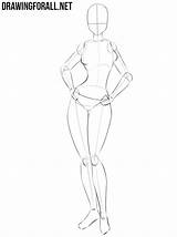 Anime Body Girl Draw Sketch Step Knees sketch template