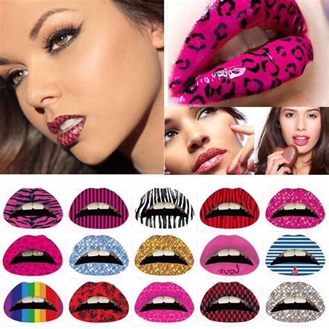 3 pcs temporary lips tattoo sticker lipstick art transfers many designs