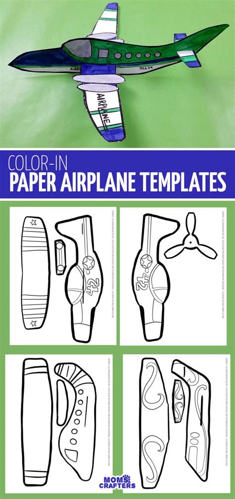 easy paper airplane templates  print color craft  fly
