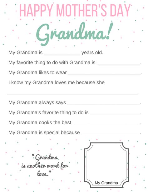 printable mothers day card  grandma printable word searches