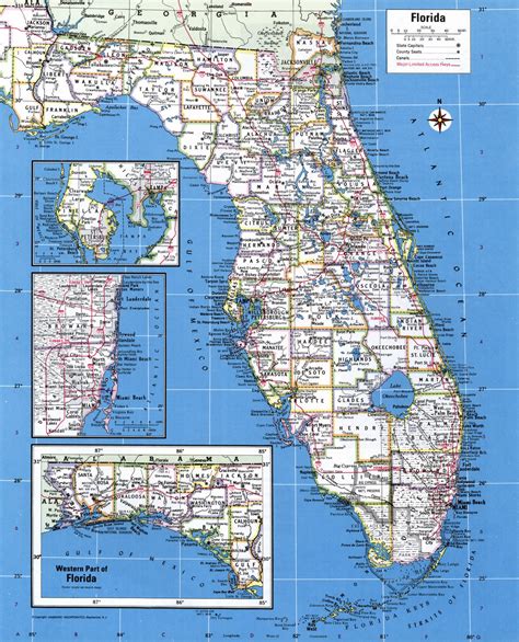 large administrative map  florida state  major cities florida state usa maps