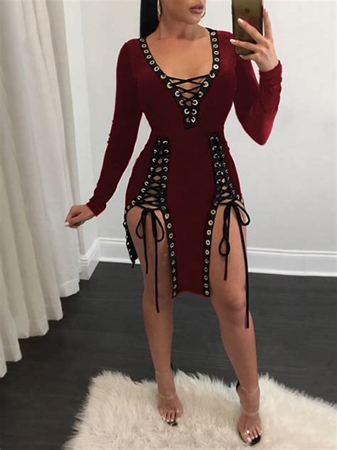 Sexy Lace Up Irregular Plunged Dress Online Discover Hottest Trend