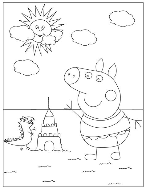peppa pig coloring pages peppa   beach coloring image