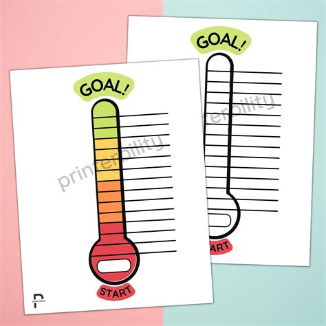 printable goal tracker thermometer  pages etsy