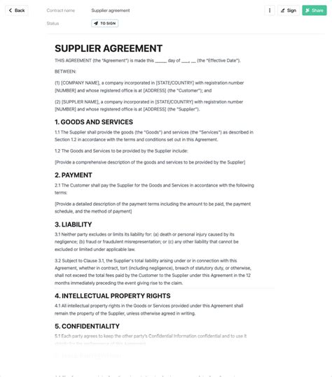 supplier agreement template