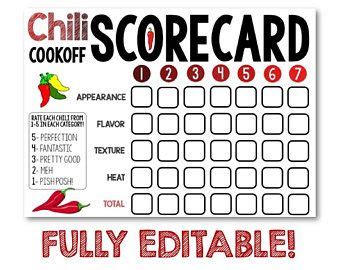 chili cook  scorecards chili score cards chili rating etsy chili