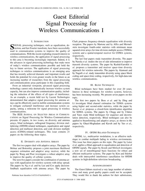 signal processing  wireless communications  guest editorial