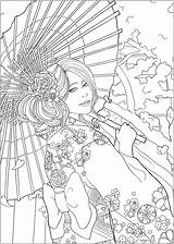 Adulti Giappone Geisha Erwachsene Malbuch Justcolor Hanami sketch template