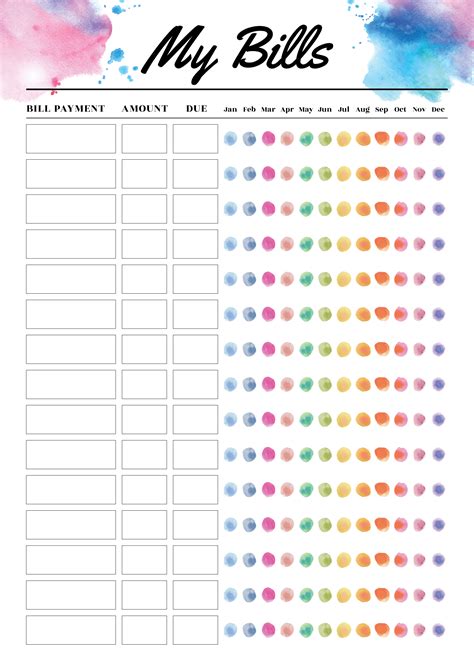 printable colored monthly budget template   budget planner