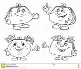 Purses Smiling Outline Cartoon Set Vector Preview sketch template