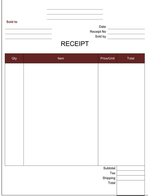 cash register receipt template  printable