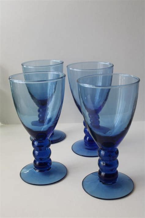 Big Chunky Wine Glasses Rustic Modern Casual Stemware Cobalt Blue Goblets