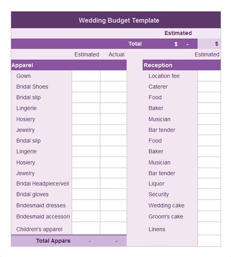 wedding budget templates     xlsx formats samples