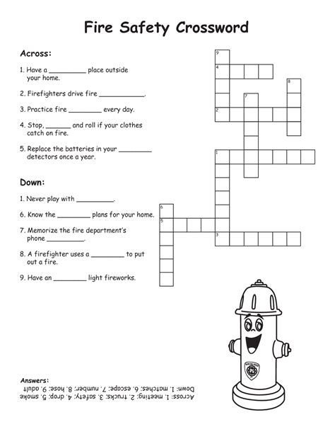 fire safety printables fire safety crossword  printable crossword