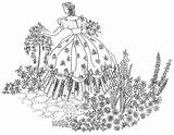 Crinoline Embroidery Lady Garden Transfer Patterns Seller Hand sketch template