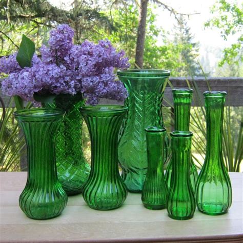 8 Piece Vase Set In Emerald Green Lot C By Oakhillvintage On Etsy