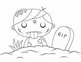 Coloring Zombie Cute Graveyard Pages sketch template