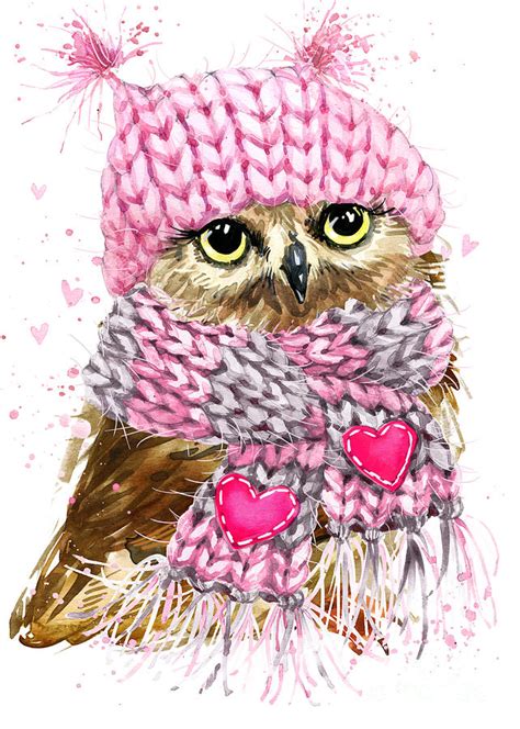 cute owl watercolor illustration digital art  faenkova elena
