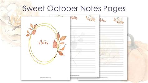 sweet october printable notes page template  printable collection
