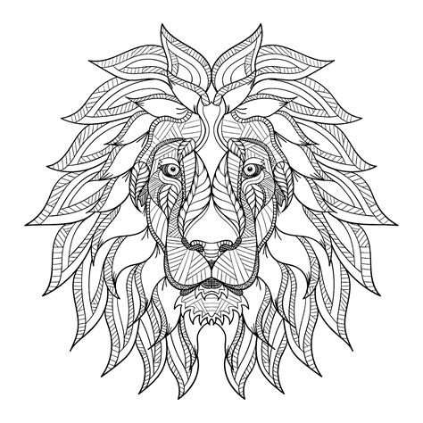 lion head  big mane lions adult coloring pages