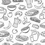 Colazione Icone Mano Metta Lavagna Disegnata Cuciture Pancakes Croissant sketch template