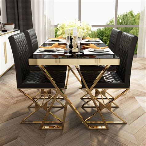 mm modern black rectangle tempered glass dining table