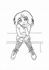 Cartoon Coloring Girls Pages Draw Online Easy Drawing Characters Drawings Anime sketch template