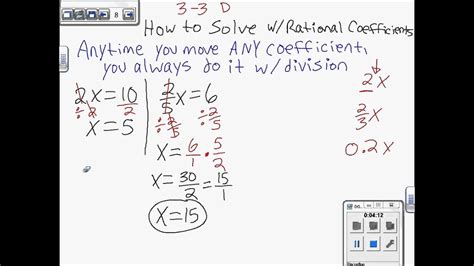 solving equations  rational coefficients linear  grade math ch