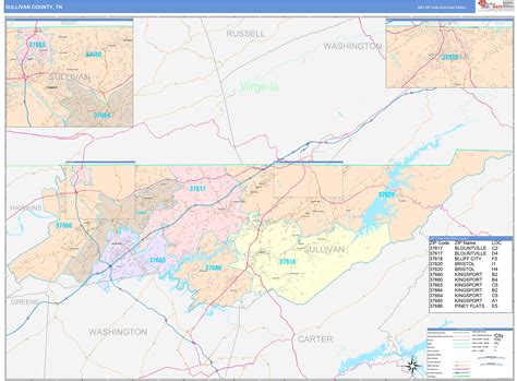 sullivan county tn wall map color cast style  marketmaps mapsales