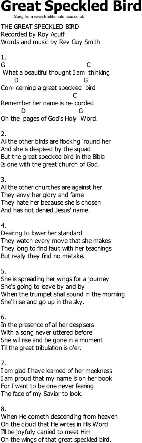 country song lyrics  chords great speckled bird