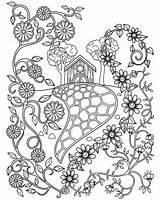 Coloring Fairy Pages Tale Tales House Flowers Adults Mushroom Hidden Children Color Printable Illustration Bird Field Colouring Summary Adult Sheets sketch template