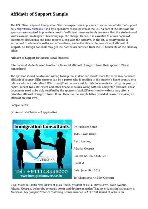 affidavit  support letter  immigration sample