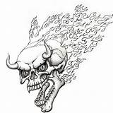 Flaming Colouring Skulls sketch template