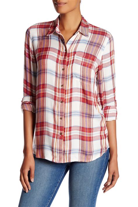 lyst lucky brand plaid shirt in red