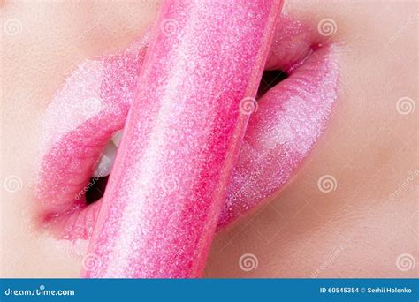 lips  pink glitter stock photo image  glossy