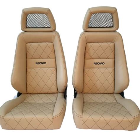 2 jdm recaro lx light tan leather reclinable net headrest racing seats