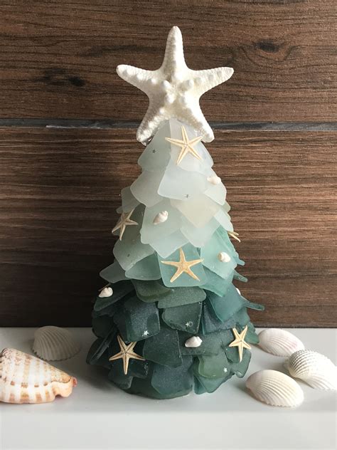 Seaglass Tree White Teal Ombre Christmas Tree Sea Glass Tree Etsy